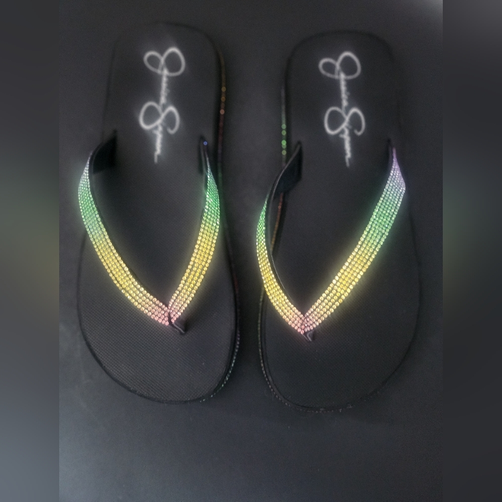 Jessica Simpson Black Sandals with Rainbow Straps